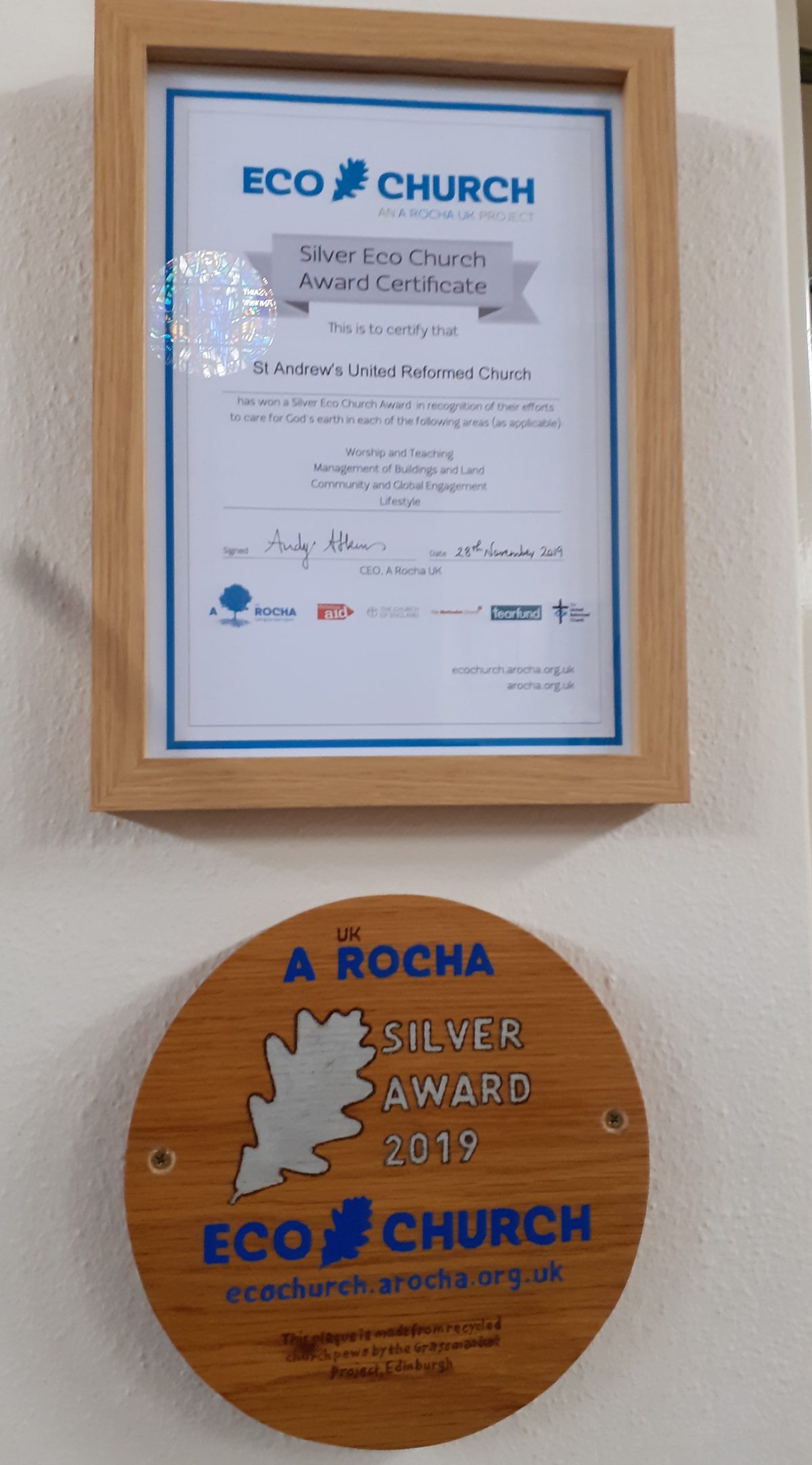 Eco-Church Silver Award plaque